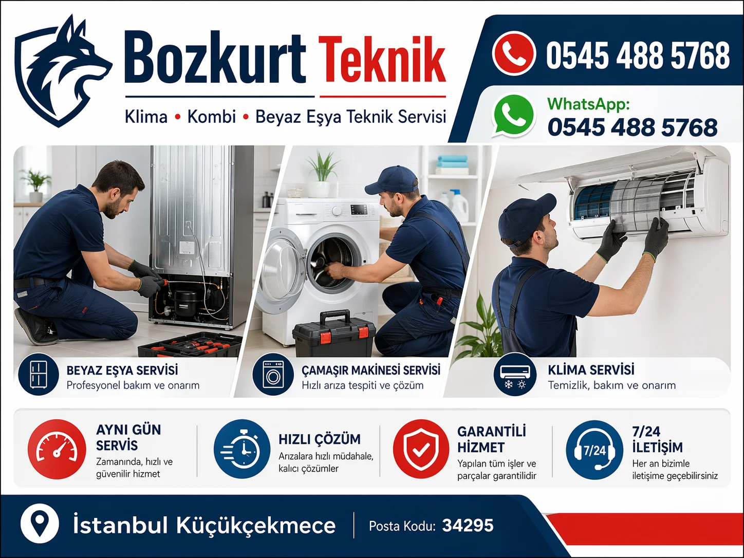 Bozkurt Teknik Küçükçekmece klima servisi, aynı gün garantili tamir, bakım ve gaz dolum hizmetleri